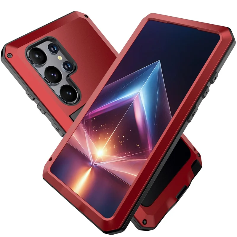 For Samsung Galaxy S24 Ultra Case Silicone+Metal Phone Cover with PET Screen Protector - Red