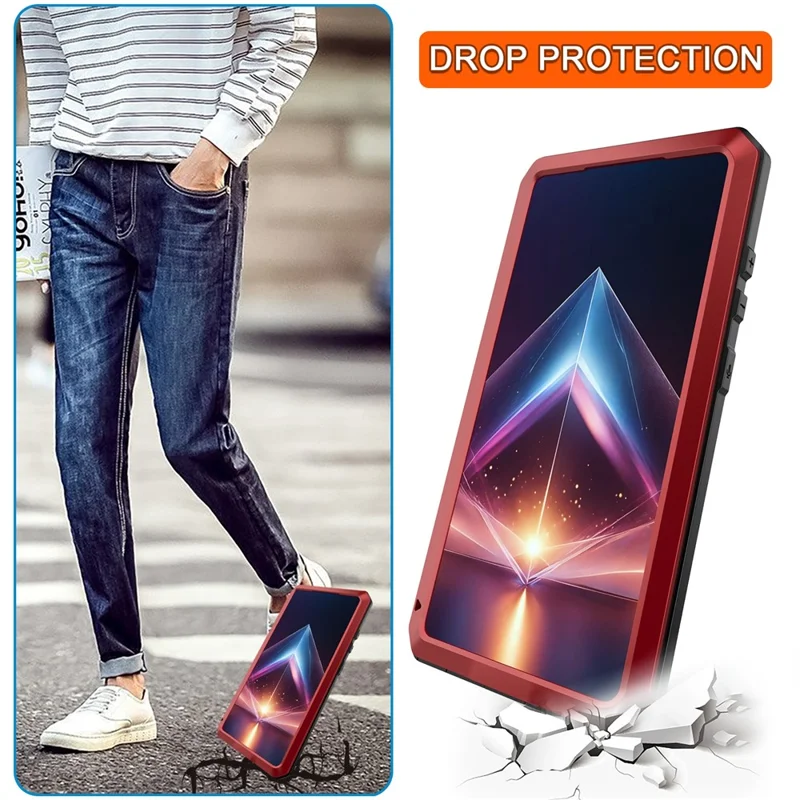 For Samsung Galaxy S24 Ultra Case Silicone+Metal Phone Cover with PET Screen Protector - Red