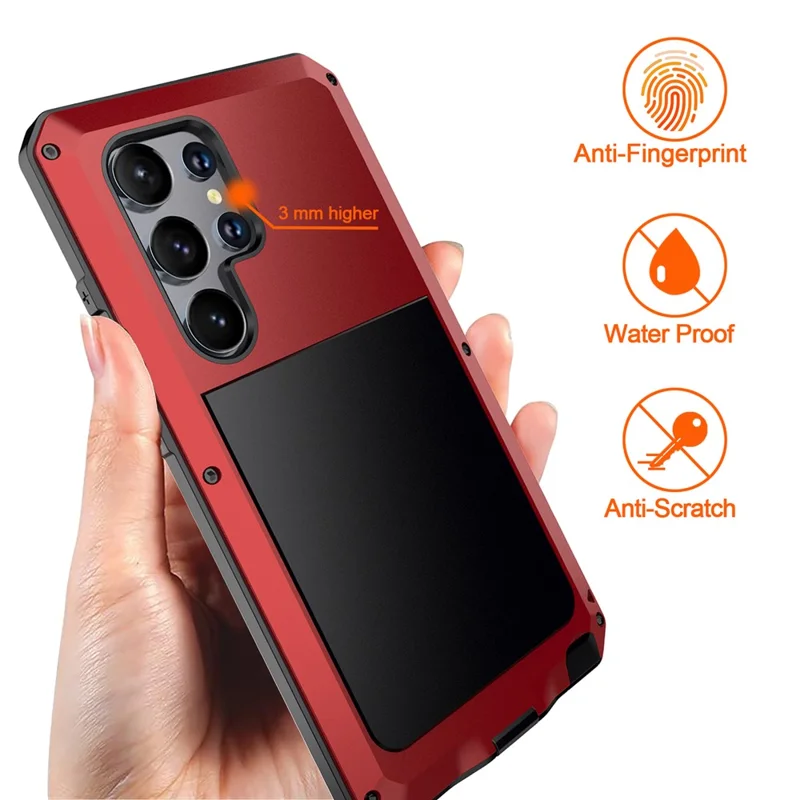 For Samsung Galaxy S24 Ultra Case Silicone+Metal Phone Cover with PET Screen Protector - Red