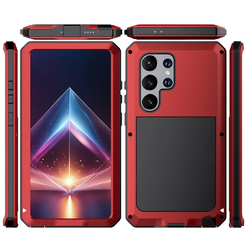 For Samsung Galaxy S24 Ultra Case Silicone+Metal Phone Cover with PET Screen Protector - Red