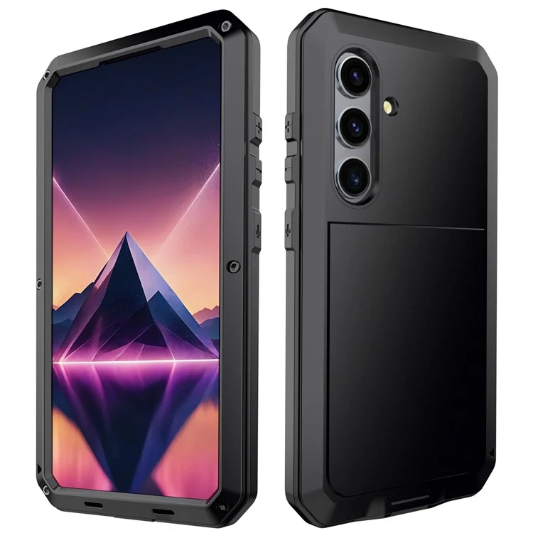 Pour Samsung Galaxy S24+ Étui Silicone+Métal Anti-chute Coque de téléphone avec Film en Verre Trempé - Noir