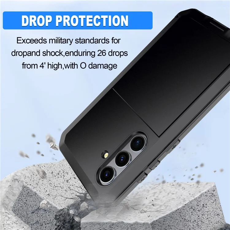 Pour Samsung Galaxy S24+ Étui Silicone+Métal Anti-chute Coque de téléphone avec Film en Verre Trempé - Noir