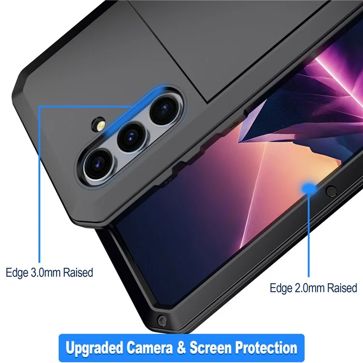 Pour Samsung Galaxy S24+ Étui Silicone+Métal Anti-chute Coque de téléphone avec Film en Verre Trempé - Noir