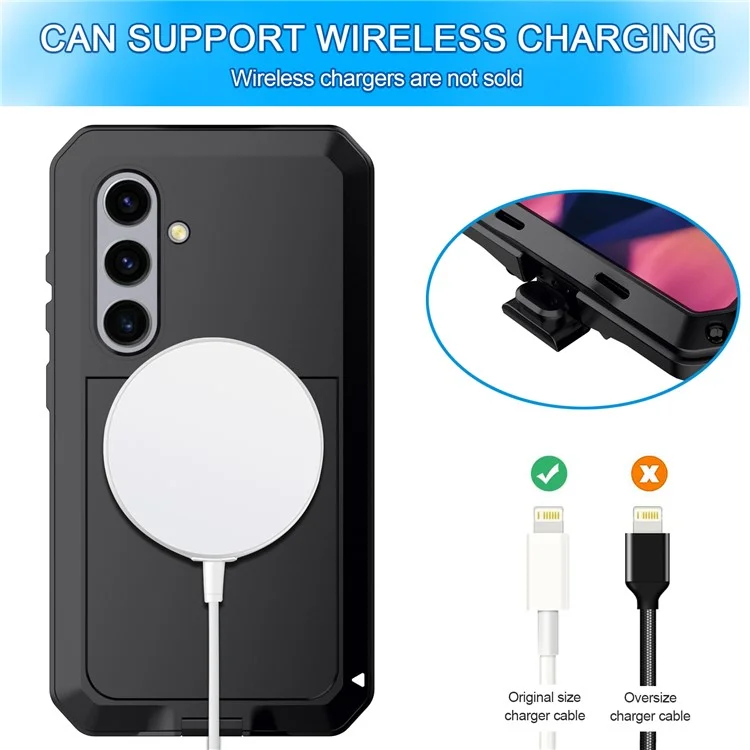 Pour Samsung Galaxy S24+ Étui Silicone+Métal Anti-chute Coque de téléphone avec Film en Verre Trempé - Noir