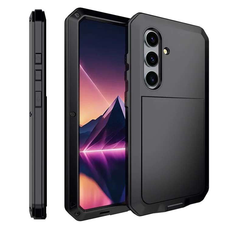 Pour Samsung Galaxy S24+ Étui Silicone+Métal Anti-chute Coque de téléphone avec Film en Verre Trempé - Noir