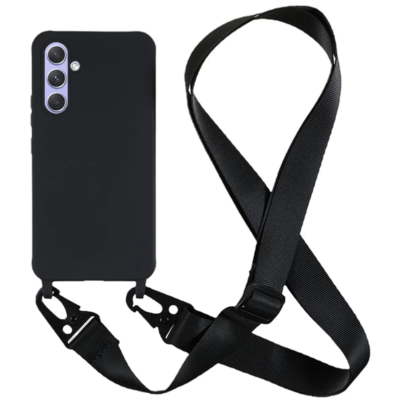 For Samsung Galaxy A35 5G Cell Phone Case Anti-fall TPU Shell with Wide Lanyard - Black