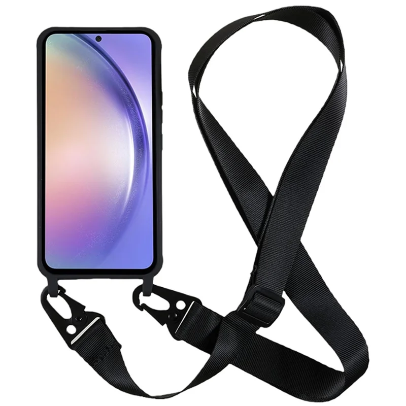 For Samsung Galaxy A35 5G Cell Phone Case Anti-fall TPU Shell with Wide Lanyard - Black