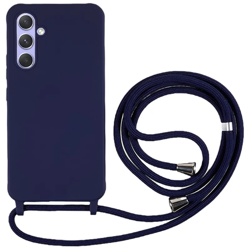 For Samsung Galaxy A55 5G Cell Phone Case TPU Drop-resistant Shell with Long Strap - Dark Blue