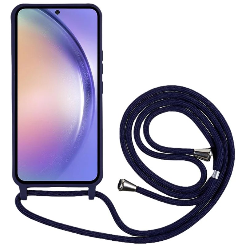 For Samsung Galaxy A55 5G Cell Phone Case TPU Drop-resistant Shell with Long Strap - Dark Blue