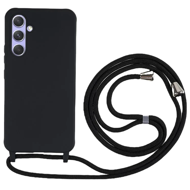 For Samsung Galaxy A15 5G Phone Case TPU Drop-proof Cover with Long Lanyard - Black