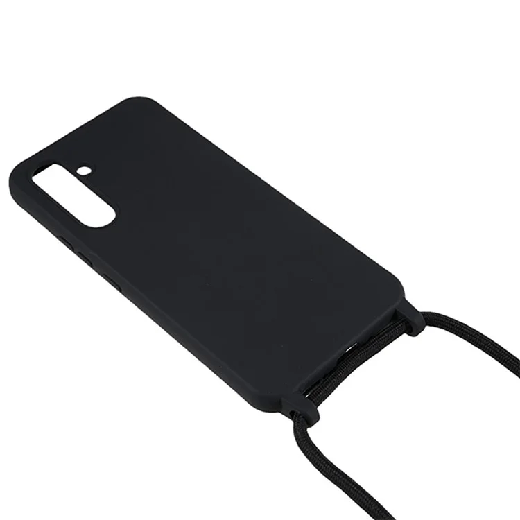 For Samsung Galaxy A15 5G Phone Case TPU Drop-proof Cover with Long Lanyard - Black