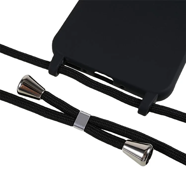 For Samsung Galaxy A15 5G Phone Case TPU Drop-proof Cover with Long Lanyard - Black