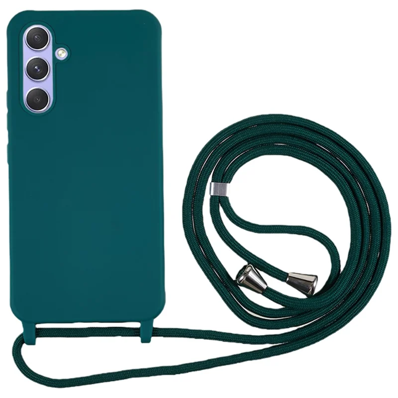 For Samsung Galaxy A15 5G Phone Case TPU Drop-proof Cover with Long Lanyard - Dark Green