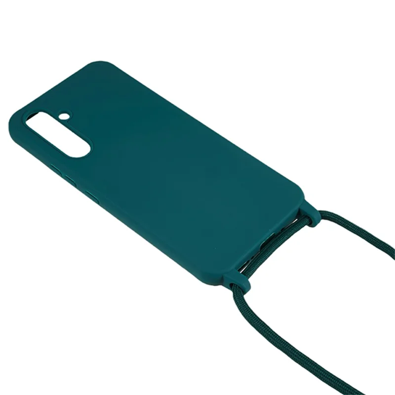 For Samsung Galaxy A15 5G Phone Case TPU Drop-proof Cover with Long Lanyard - Dark Green