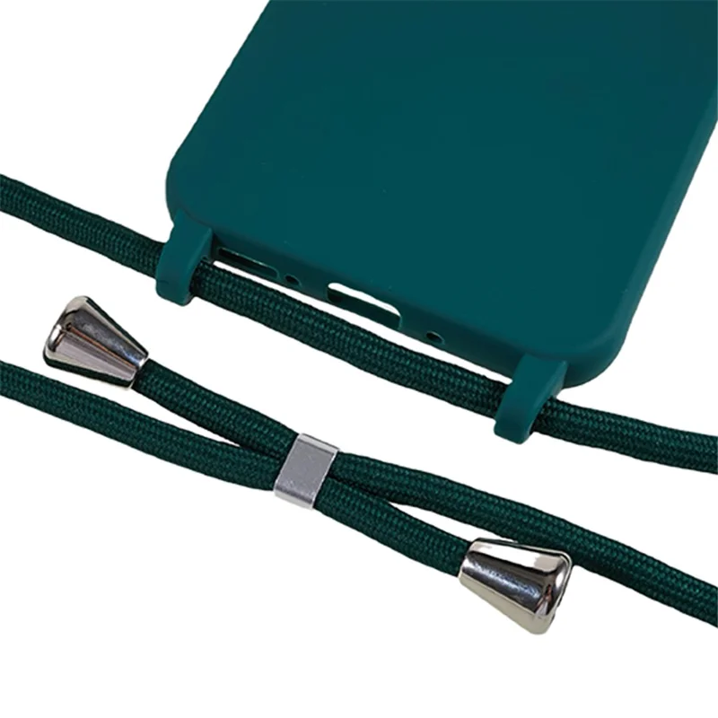 For Samsung Galaxy A15 5G Phone Case TPU Drop-proof Cover with Long Lanyard - Dark Green