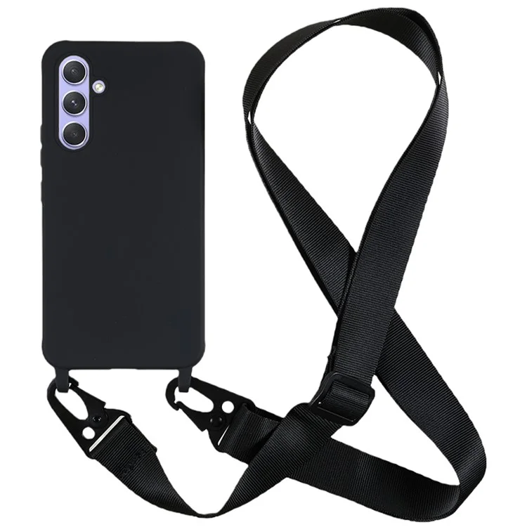 Case for Samsung Galaxy A55 5G Phone Shell Anti-fall TPU Cover with Wide Lanyard - Black
