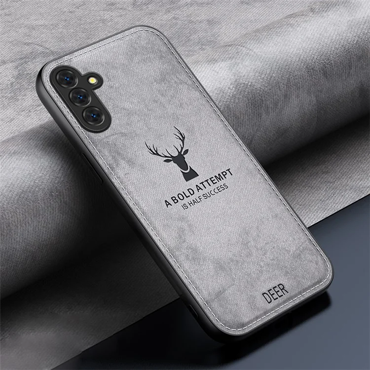 For Samsung Galaxy A55 5G Phone Case Leather+PC+TPU Cover Deer Pattern - Grey
