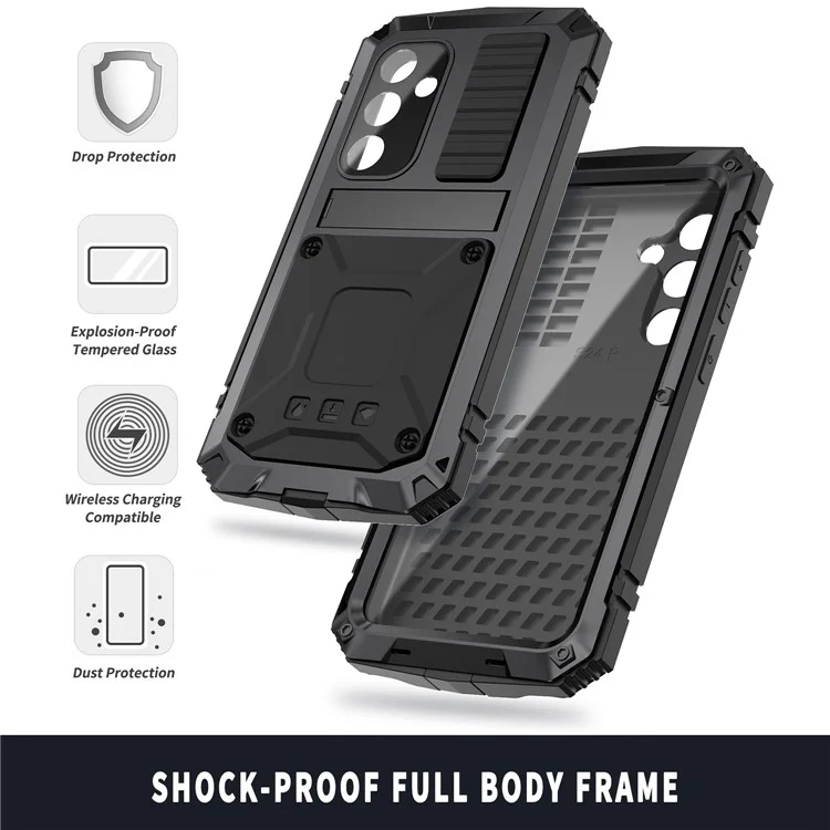 Pour Samsung Galaxy S24+ Case TPU + Metal Hybrid Choc Résistant Couverture de téléphone avec corde de suspension - Noir