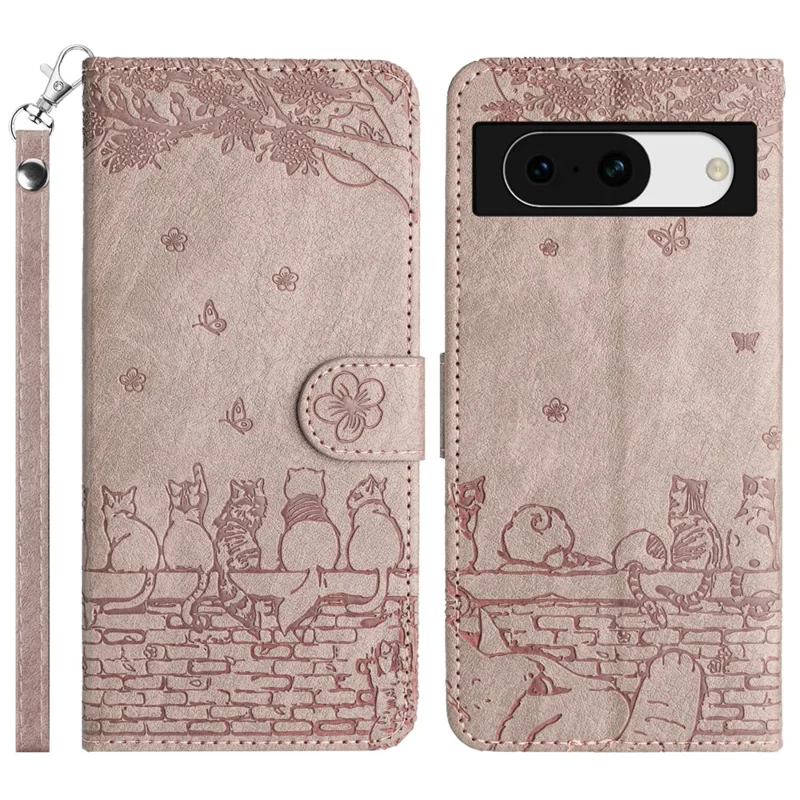 For Google Pixel 8a Wallet Case PU Leather Wall Cats Pattern Phone Cover - Smoky Purple