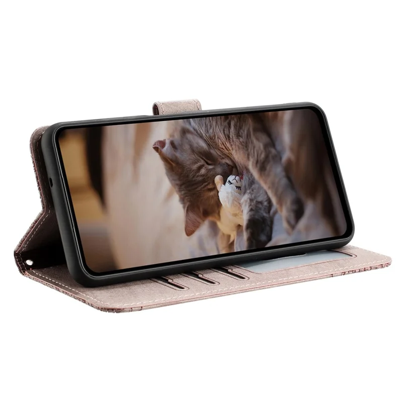 For Google Pixel 8a Wallet Case PU Leather Wall Cats Pattern Phone Cover - Smoky Purple