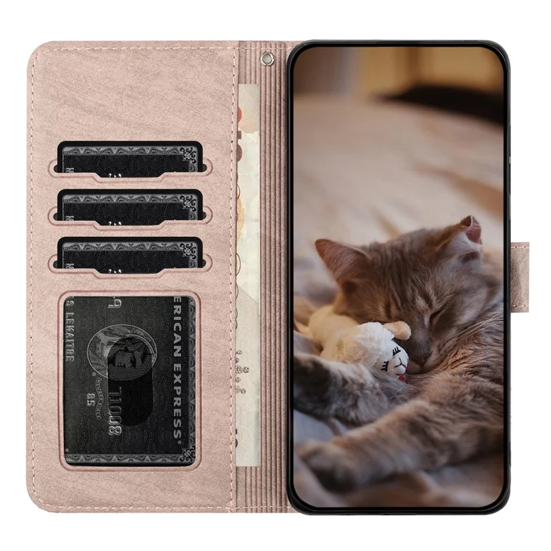For Google Pixel 8a Wallet Case PU Leather Wall Cats Pattern Phone Cover - Smoky Purple