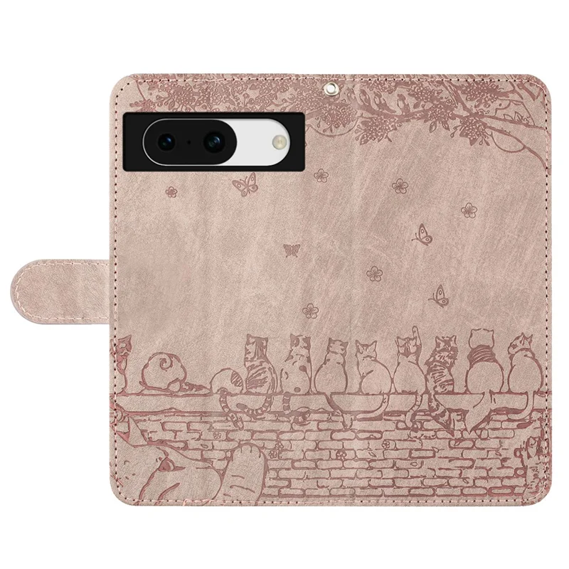 For Google Pixel 8a Wallet Case PU Leather Wall Cats Pattern Phone Cover - Smoky Purple