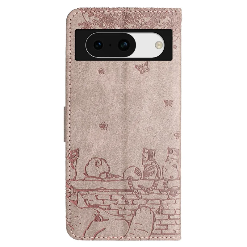 For Google Pixel 8a Wallet Case PU Leather Wall Cats Pattern Phone Cover - Smoky Purple