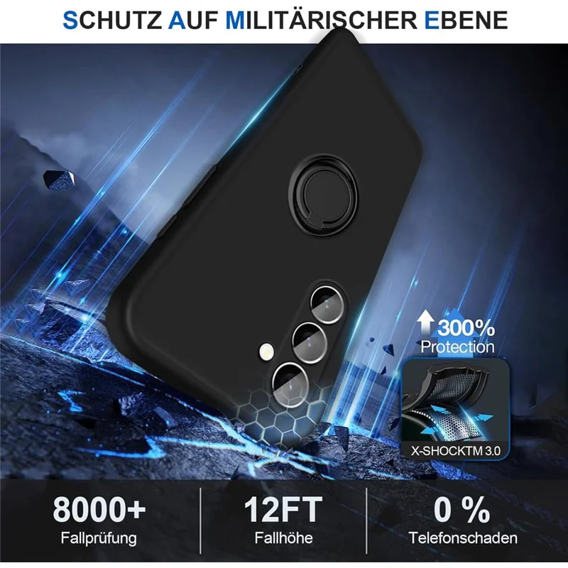 For Samsung Galaxy S24 Case with Hand Strap Liquid Silicone Kickstand Phone Cover - Black