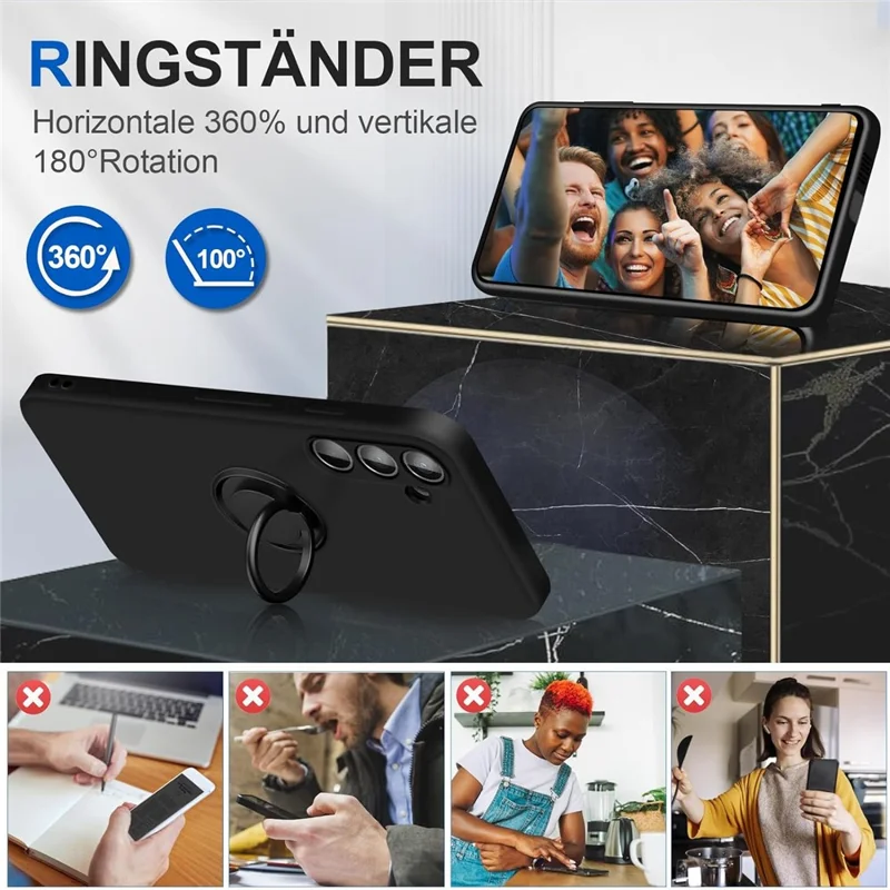 For Samsung Galaxy S24 Case with Hand Strap Liquid Silicone Kickstand Phone Cover - Black