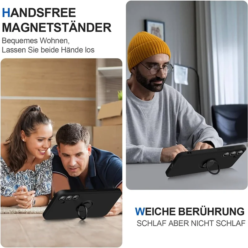 For Samsung Galaxy S24 Case with Hand Strap Liquid Silicone Kickstand Phone Cover - Black