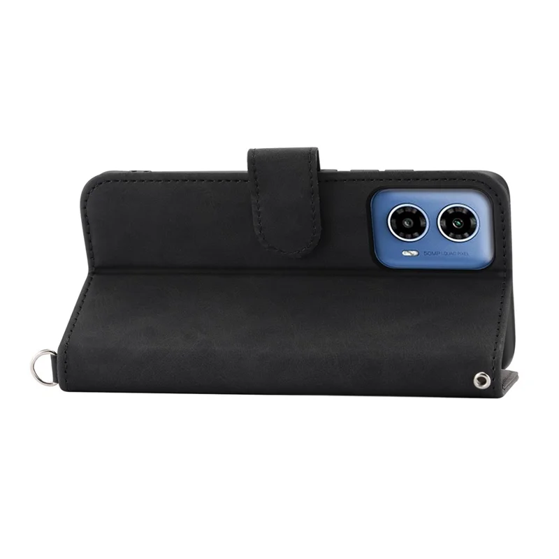 For Motorola Moto G45 5G / G34 5G Wallet Phone Case Flower Pattern Leather Cover with 2 Straps - Black