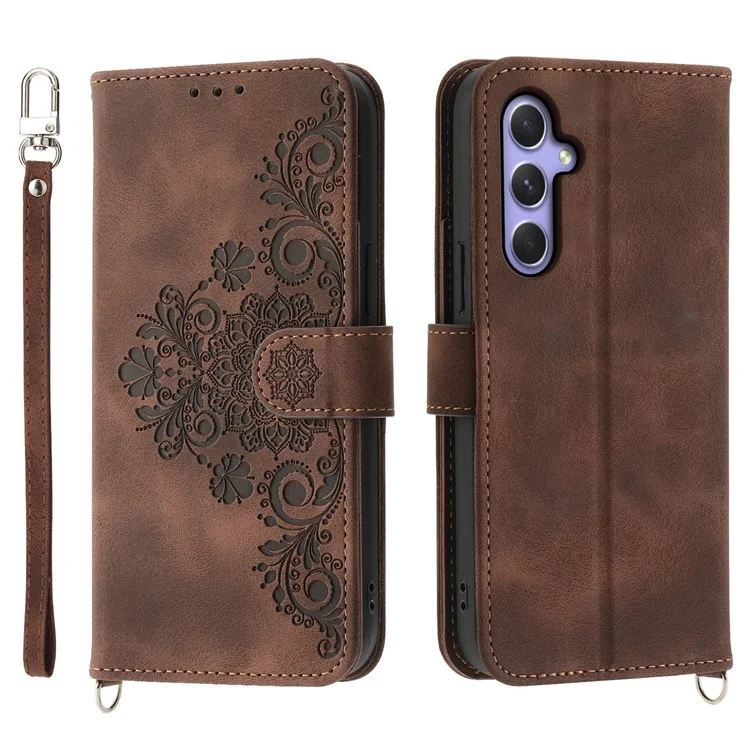 Para el caso del Samsung Galaxy A55 5G Crossbody Funda de cuero con ranuras para tarjetas Billetera - Marrón