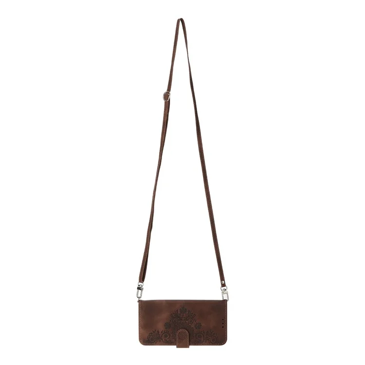 Para el caso del Samsung Galaxy A55 5G Crossbody Funda de cuero con ranuras para tarjetas Billetera - Marrón