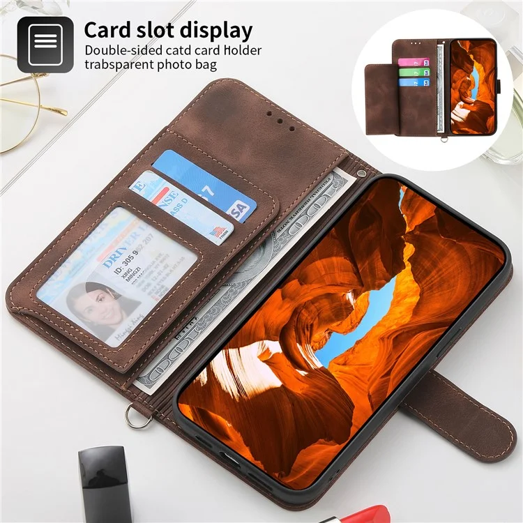 Para el caso del Samsung Galaxy A55 5G Crossbody Funda de cuero con ranuras para tarjetas Billetera - Marrón