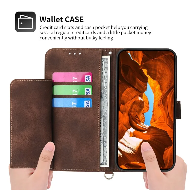Para el caso del Samsung Galaxy A55 5G Crossbody Funda de cuero con ranuras para tarjetas Billetera - Marrón