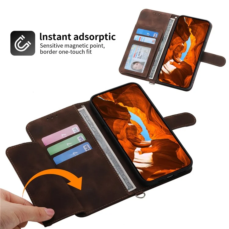 Para el caso del Samsung Galaxy A55 5G Crossbody Funda de cuero con ranuras para tarjetas Billetera - Marrón