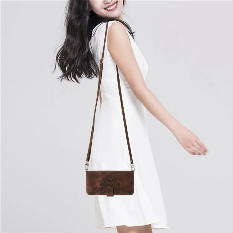 Para el caso del Samsung Galaxy A55 5G Crossbody Funda de cuero con ranuras para tarjetas Billetera - Marrón