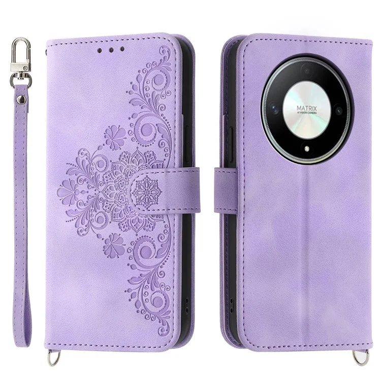 For Honor X9b 5G / Magic6 Lite 5G Leather Case Wallet Cover with Hand Strap and Shoulder Strap - Light Purple