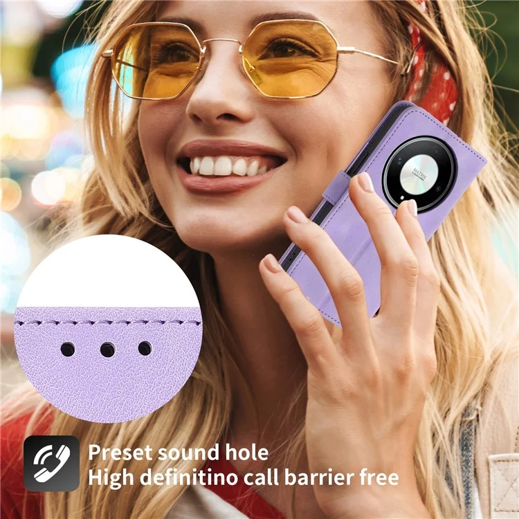 For Honor X9b 5G / Magic6 Lite 5G Leather Case Wallet Cover with Hand Strap and Shoulder Strap - Light Purple