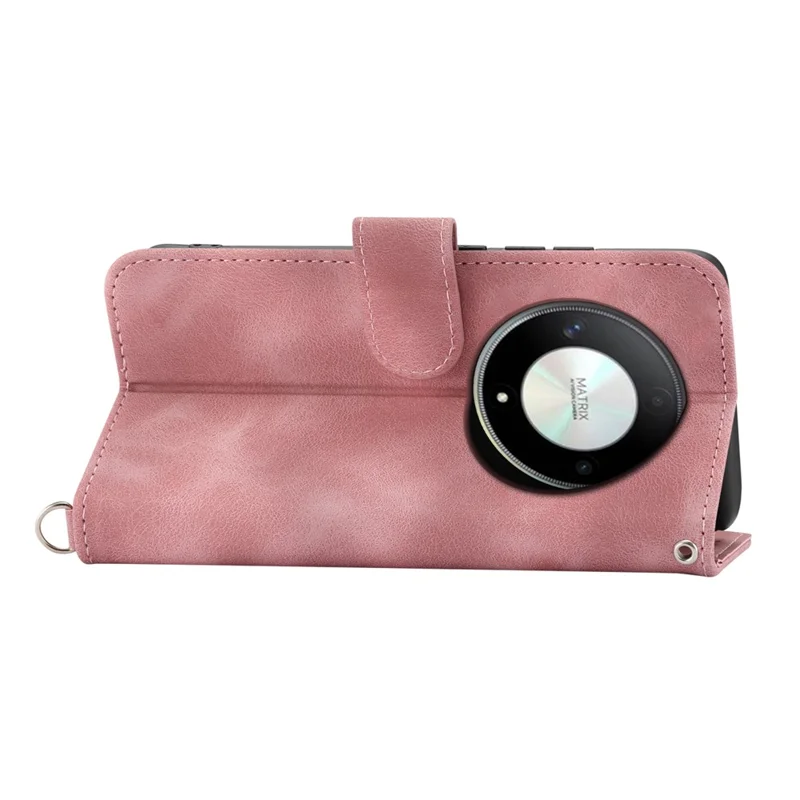 For Honor X9b 5G / Magic6 Lite 5G Leather Case Wallet Cover with Hand Strap and Shoulder Strap - Pink