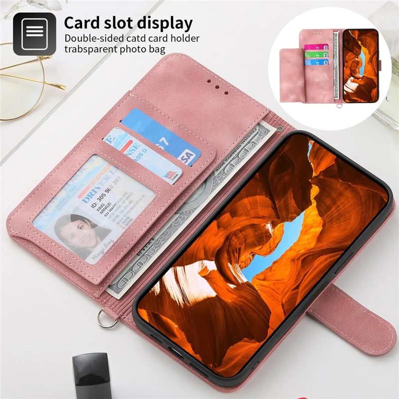 For Honor X9b 5G / Magic6 Lite 5G Leather Case Wallet Cover with Hand Strap and Shoulder Strap - Pink