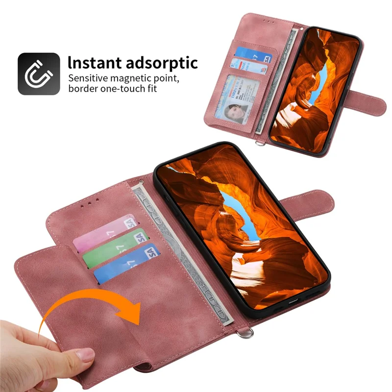 For Honor X9b 5G / Magic6 Lite 5G Leather Case Wallet Cover with Hand Strap and Shoulder Strap - Pink