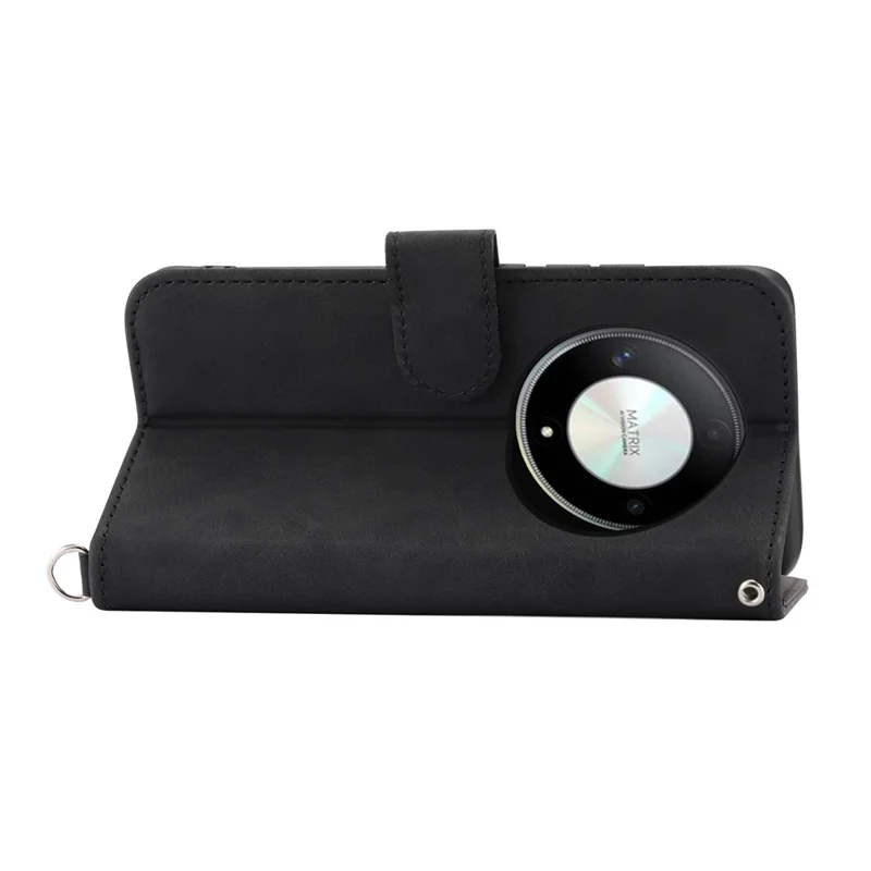 For Honor X9b 5G / Magic6 Lite 5G Leather Case Wallet Cover with Hand Strap and Shoulder Strap - Black