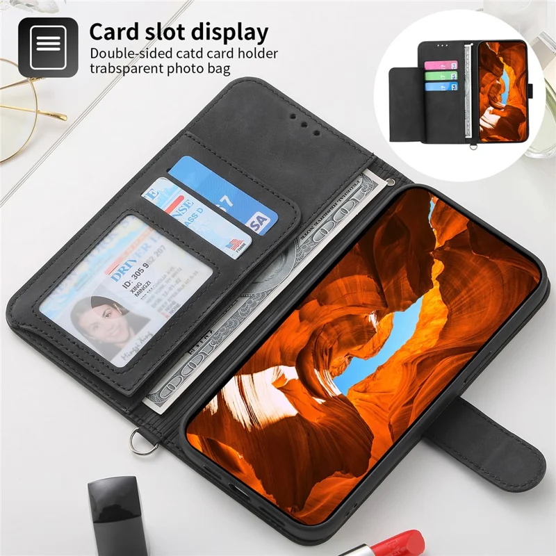 For Honor X9b 5G / Magic6 Lite 5G Leather Case Wallet Cover with Hand Strap and Shoulder Strap - Black