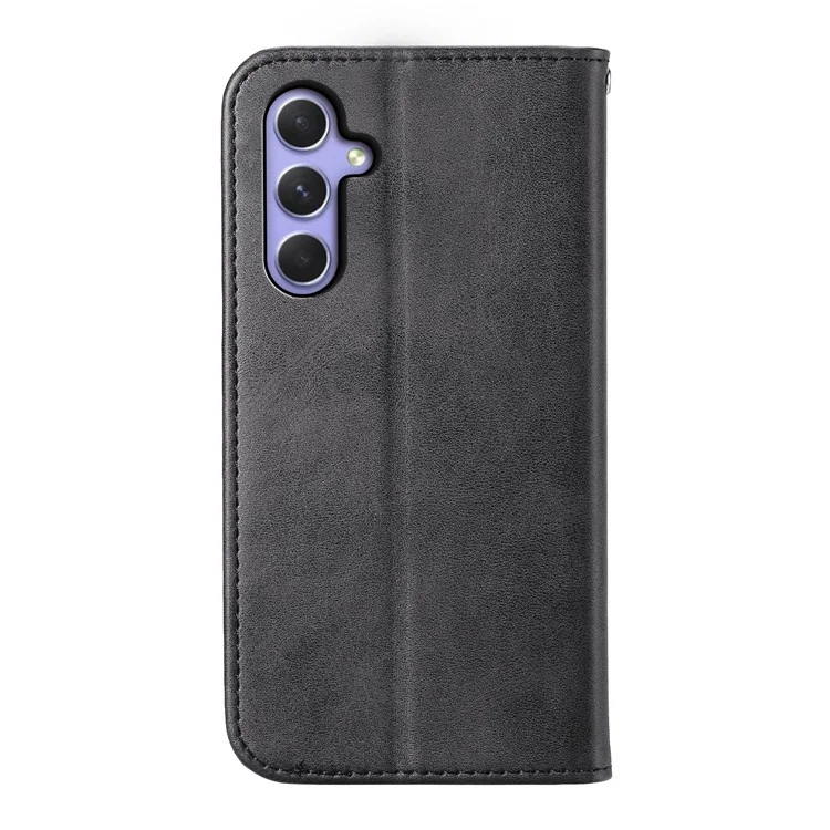 Funda de cuero con tapa y billetera para Samsung Galaxy A55 5G, diseño de rombos grabado - Negro