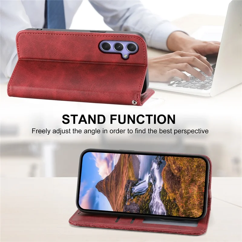 For Samsung Galaxy A55 5G Case Leather Phone Cover Wallet Rhombus Imprinted - Red