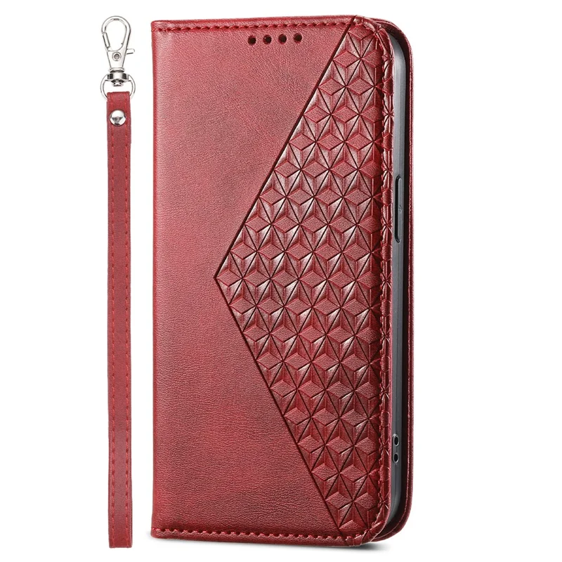 For Samsung Galaxy A55 5G Case Leather Phone Cover Wallet Rhombus Imprinted - Red