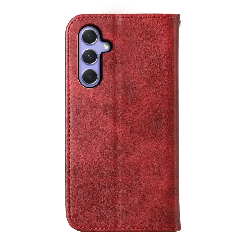 For Samsung Galaxy A55 5G Case Leather Phone Cover Wallet Rhombus Imprinted - Red