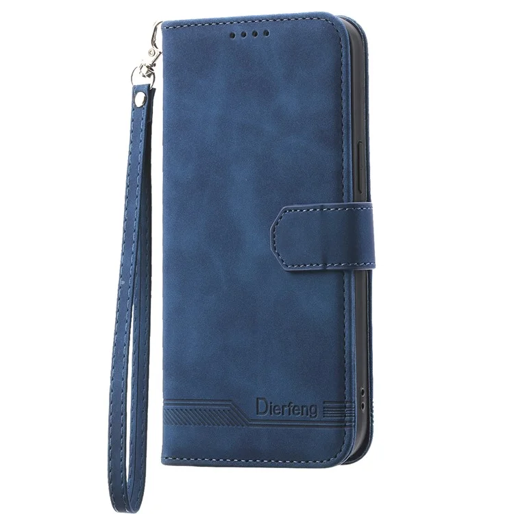 DIERFENG DF-03 для Samsung Galaxy A55 5G кожаный чехол с линейным тиснением, wallet чехол - синий