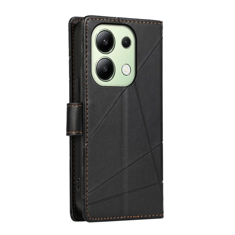 DF-06 For Xiaomi Redmi Note 13 4G Leather Case Line Imprinted Folio Cover - Black